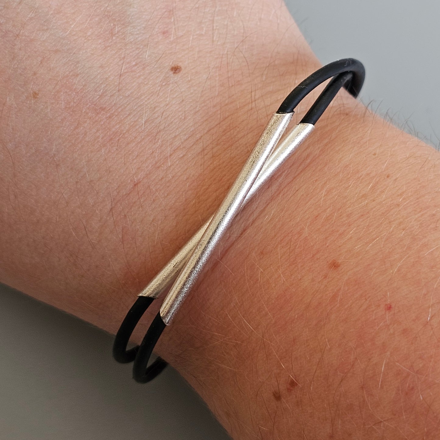 Finnish Lapponia Sterling Silver & Rubber Necklace Necklet & Bracelet by Christophe Burger Chriss-Cross Chokey 2003
