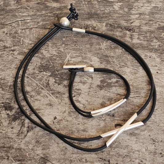 Finnish Lapponia Sterling Silver & Rubber Necklace Necklet & Bracelet by Christophe Burger Chriss-Cross Chokey 2003