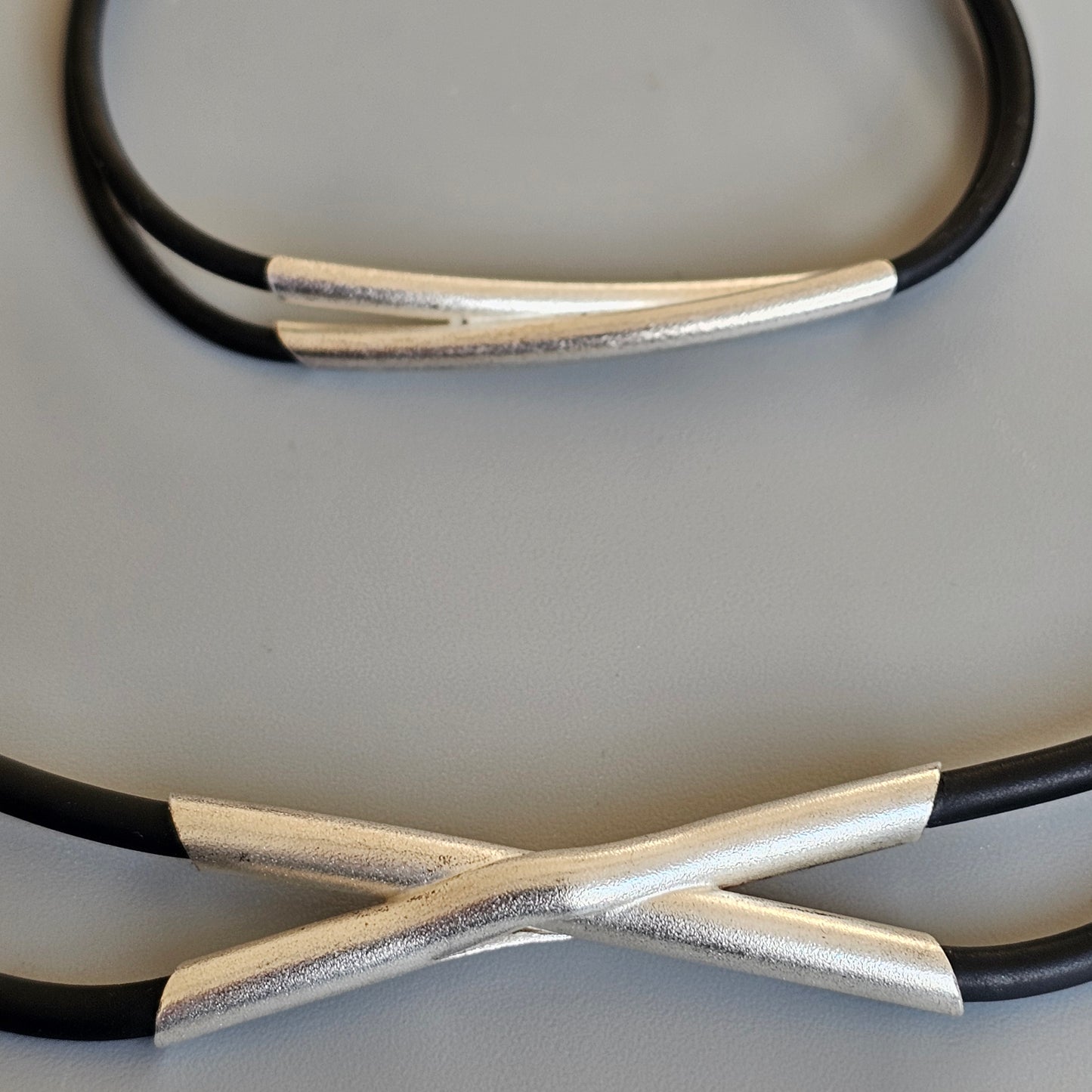 Finnish Lapponia Sterling Silver & Rubber Necklace Necklet & Bracelet by Christophe Burger Chriss-Cross Chokey 2003