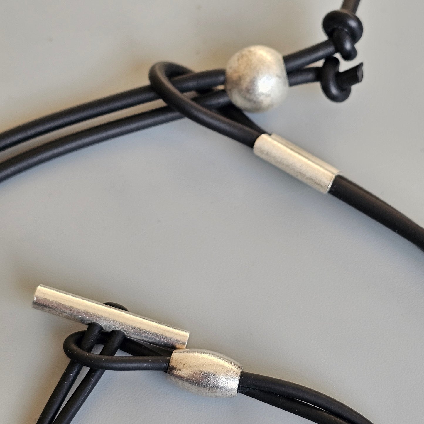 Finnish Lapponia Sterling Silver & Rubber Necklace Necklet & Bracelet by Christophe Burger Chriss-Cross Chokey 2003