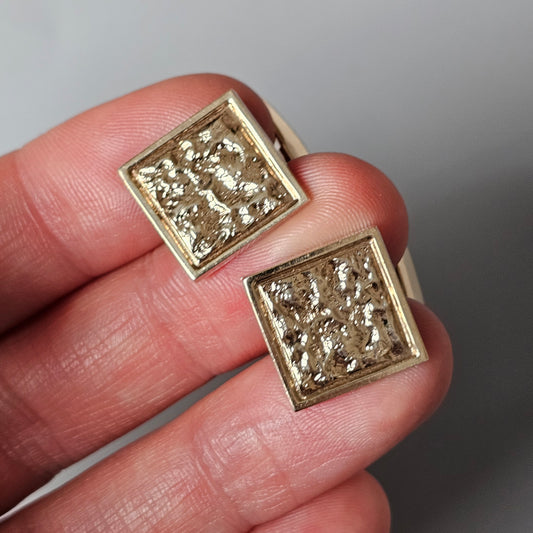 Vintage Finnish Brutalist Goldwashed Square Silver Cufflinks by Martti Viikinniemi 1965