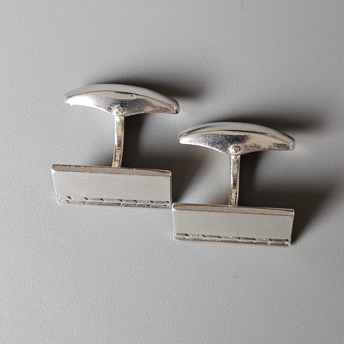 1960s Finnish Modernist Rectangle Silver Cufflinks by Turun Hopea 1966