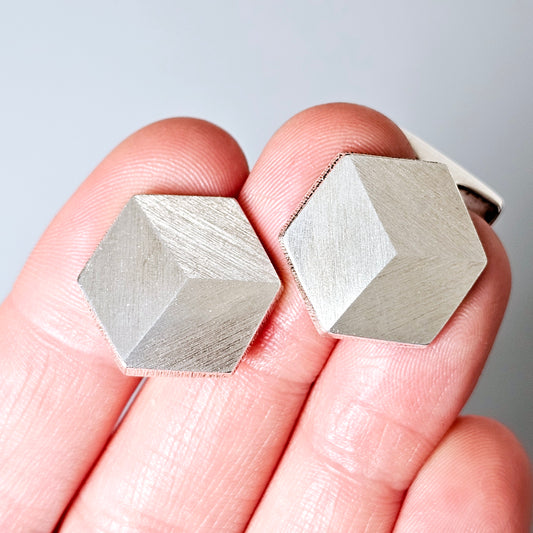 Vintage 1980s Hexagon Finnish Silver Cufflinks by Kultaseppa Salovaara 1983