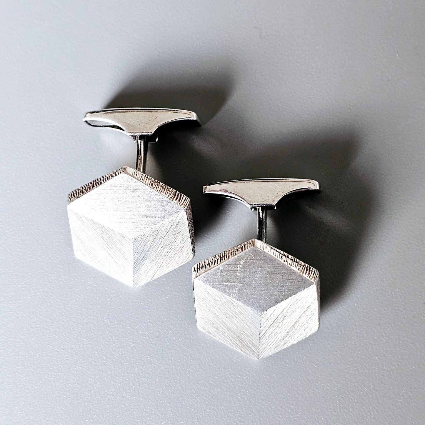 Vintage 1980s Hexagon Finnish Silver Cufflinks by Kultaseppa Salovaara 1983