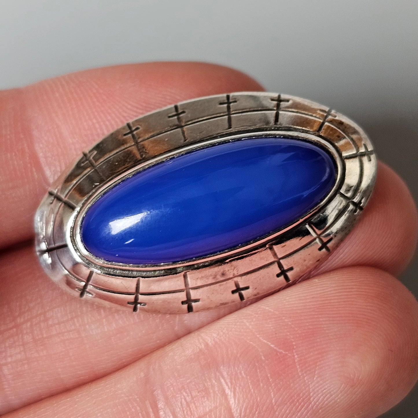 1960s Finnish Modernist Era Silver & Blue Chalcedony Eye Brooch By Erik Granit & Co 1961