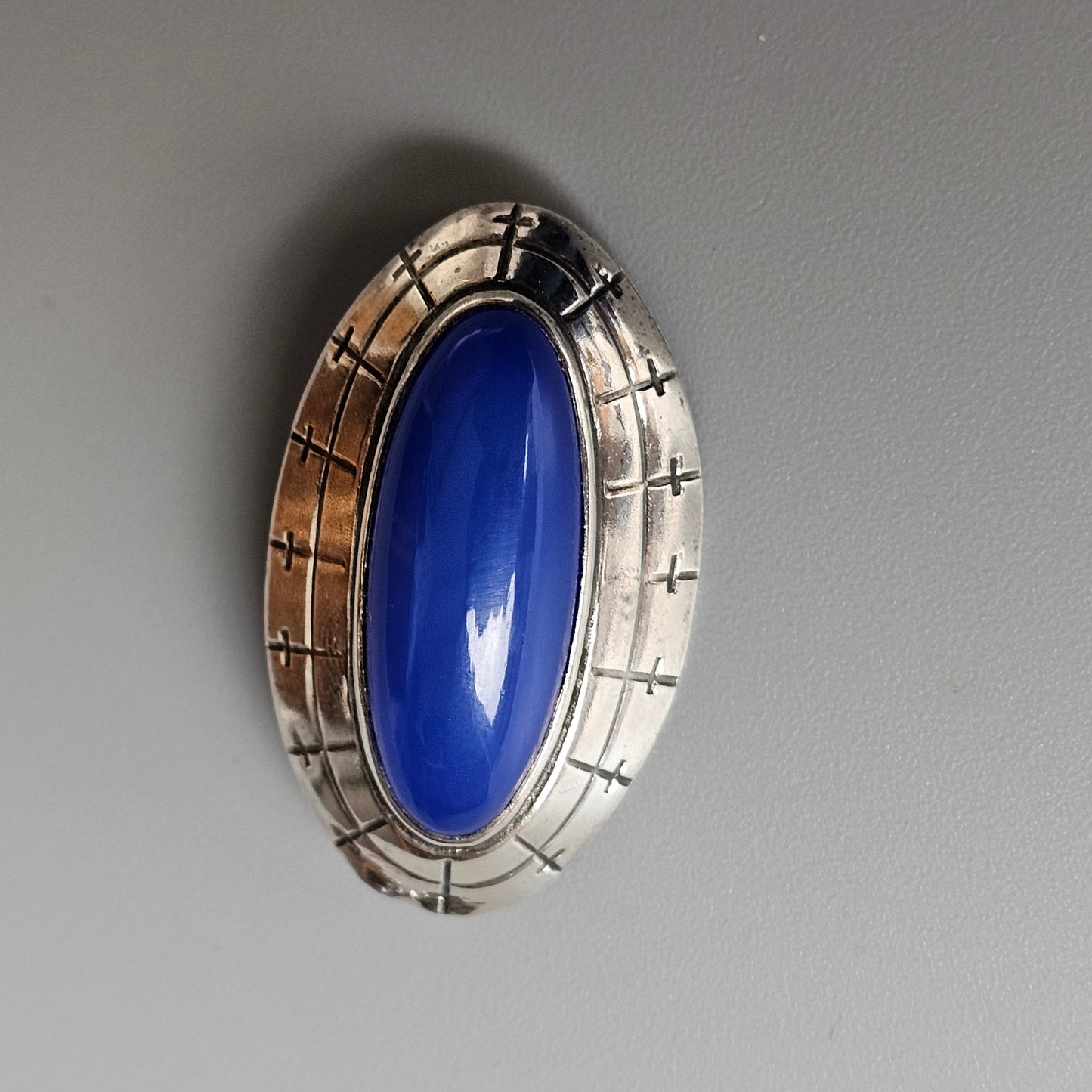 1960s Finnish Modernist Era Silver & Blue Chalcedony Eye Brooch By Erik Granit & Co 1961