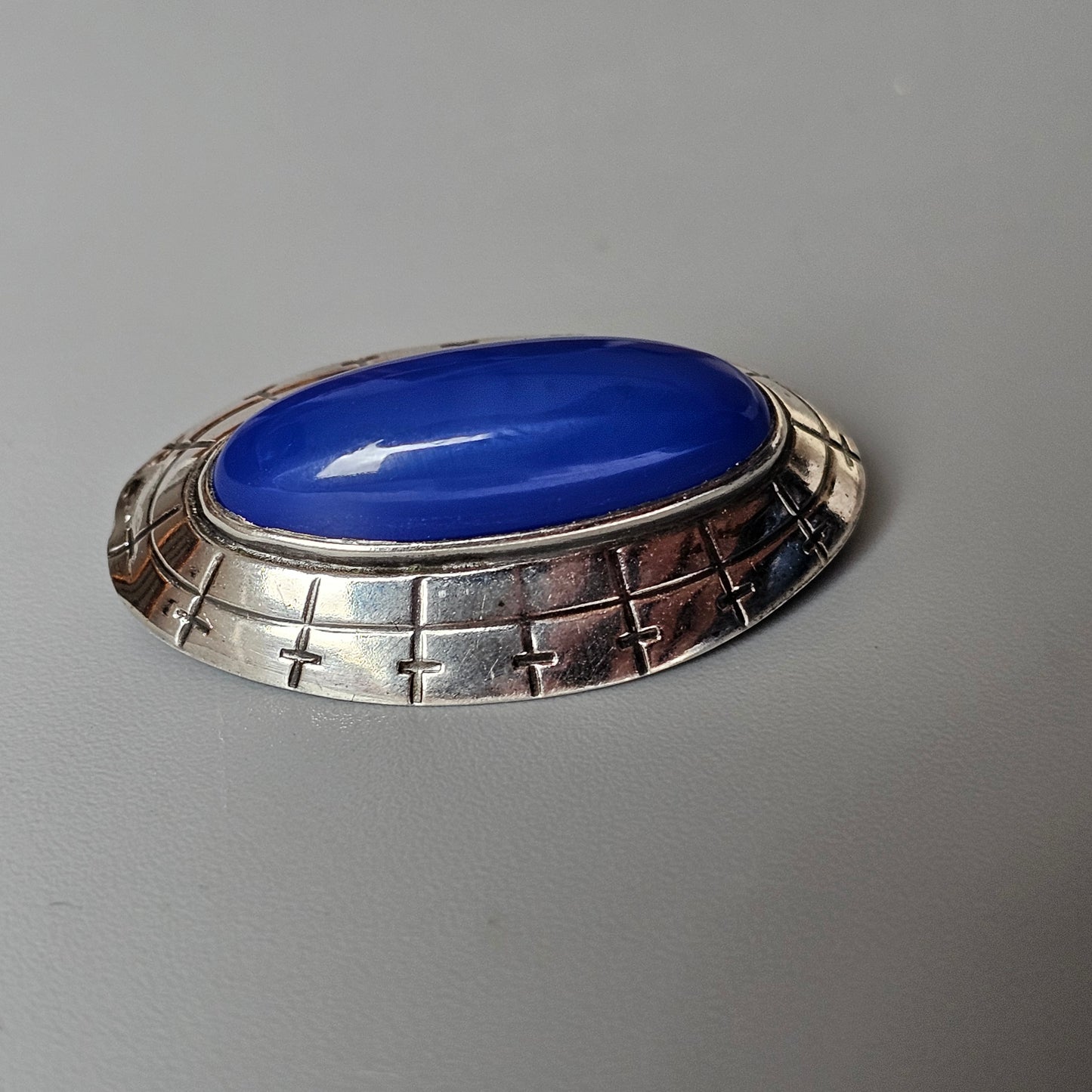 1960s Finnish Modernist Era Silver & Blue Chalcedony Eye Brooch By Erik Granit & Co 1961