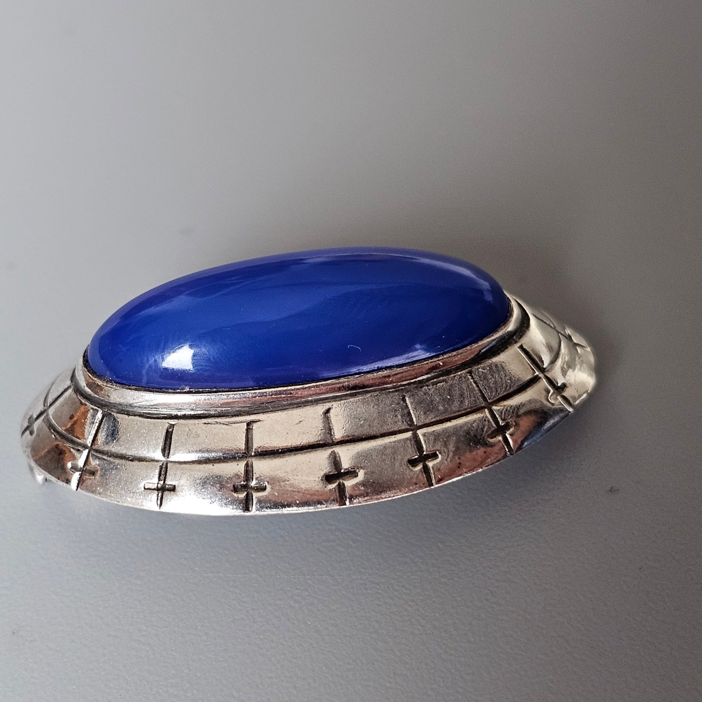 1960s Finnish Modernist Era Silver & Blue Chalcedony Eye Brooch By Erik Granit & Co 1961