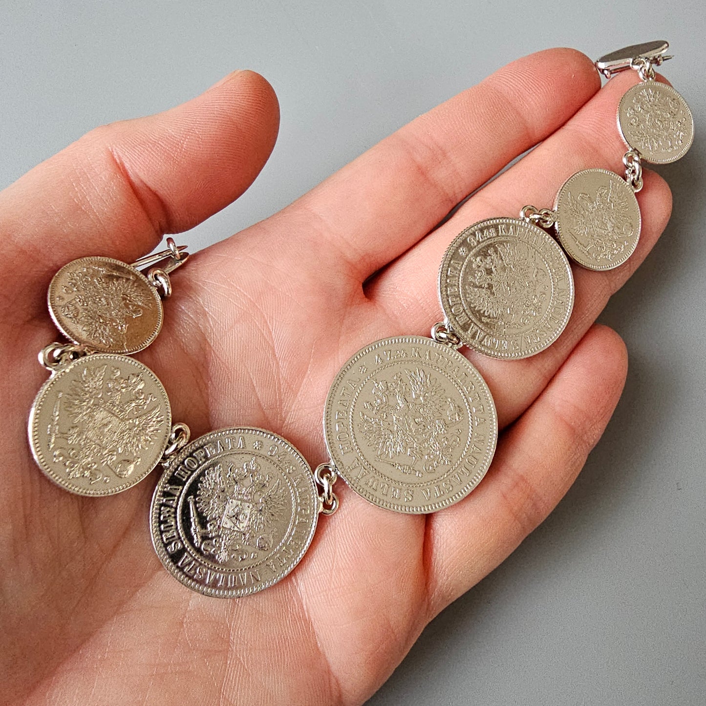 Antique Finnish Silver Coin Stomacher Bodice Brooch 1890s to 1910s