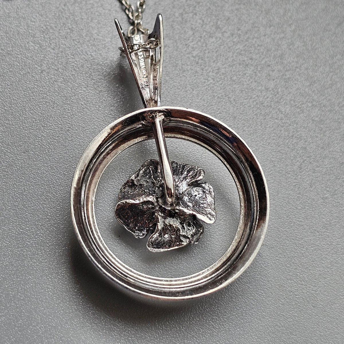 Vintage 1970s Finnish Modernist Silver Rose Necklace Pendant by Martti Viikinniemi 1972