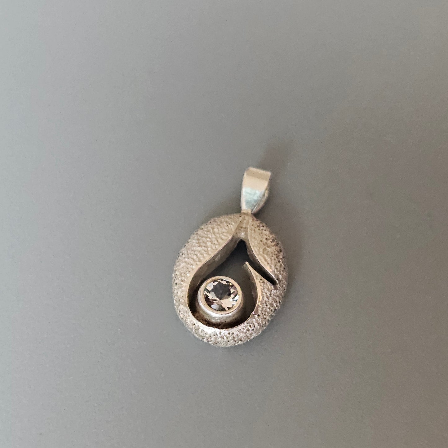 Small Sterling Silver & Rock Crystal Necklace Pendant by Finnish Finnfeelings Karl Laine