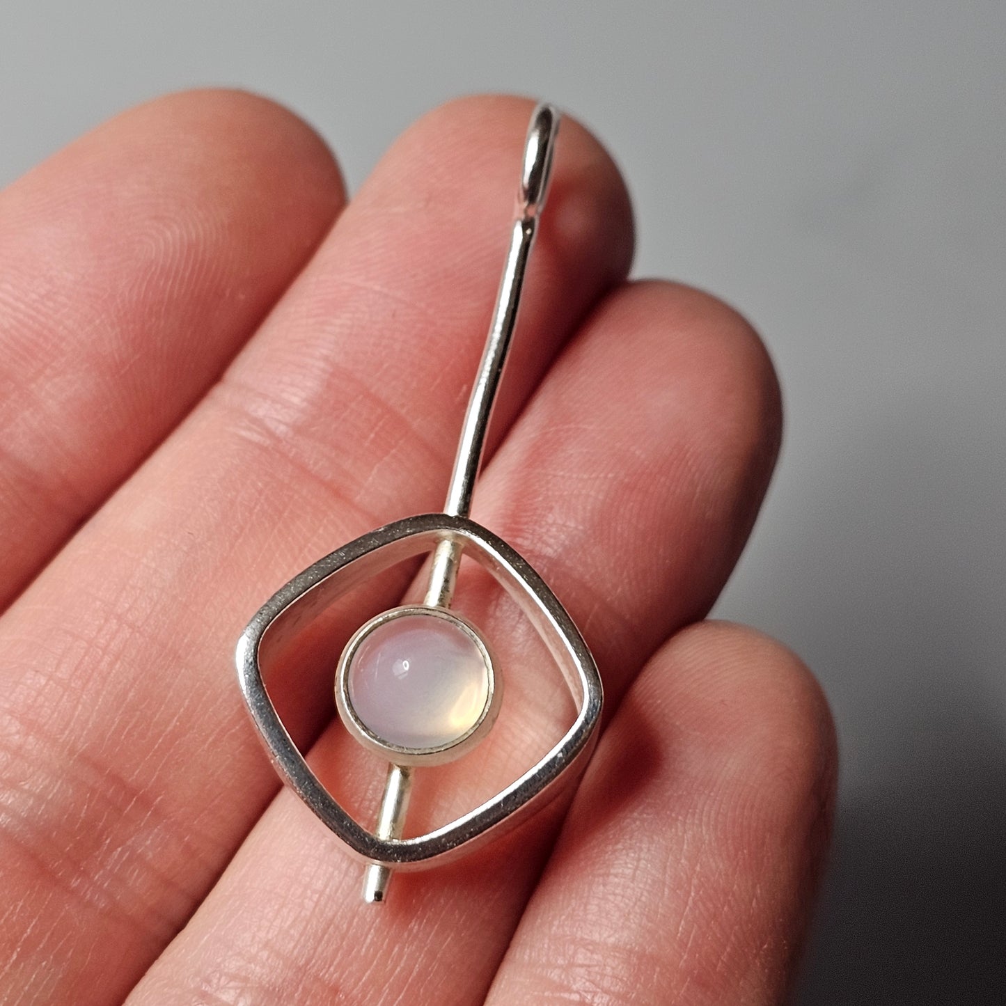 Modernist Silver & Chalcedony Silver Necklace Pendant by Elis Kauppi Kupittaan Kulta