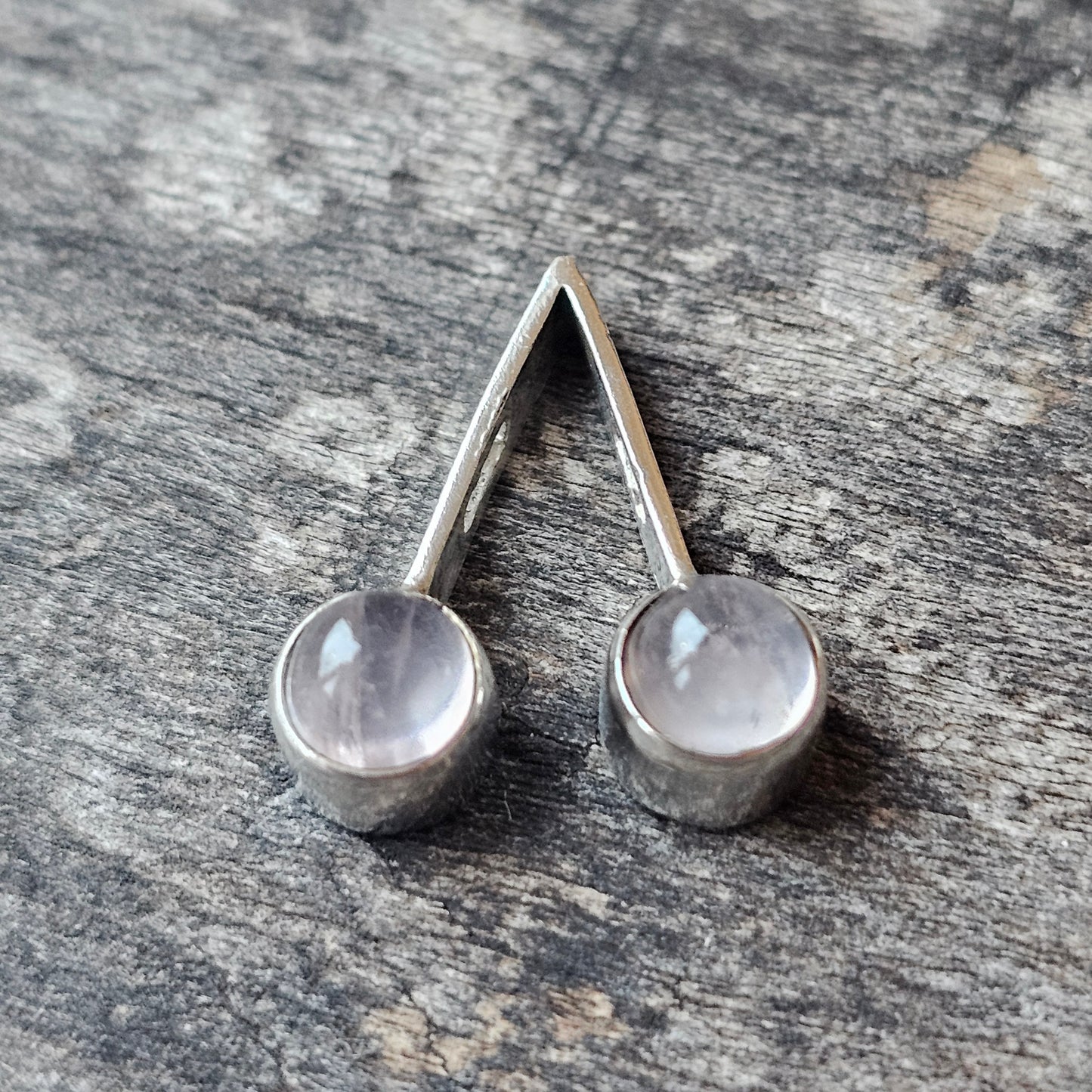 Vintage 1960s Finnish Modernist Silver & Rose Quartz Necklace Pendant by Martti Viikinniemi