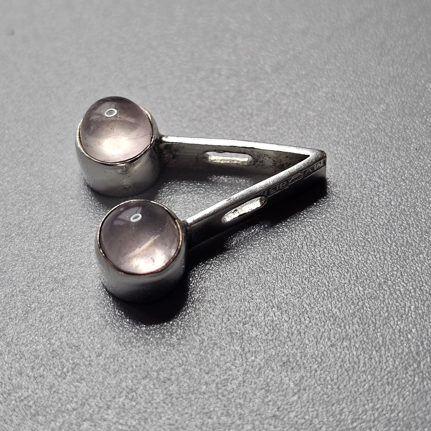 Vintage 1960s Finnish Modernist Silver & Rose Quartz Necklace Pendant by Martti Viikinniemi