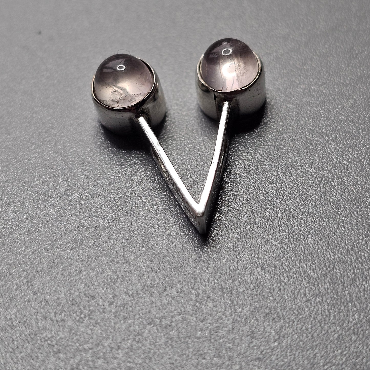 Vintage 1960s Finnish Modernist Silver & Rose Quartz Necklace Pendant by Martti Viikinniemi