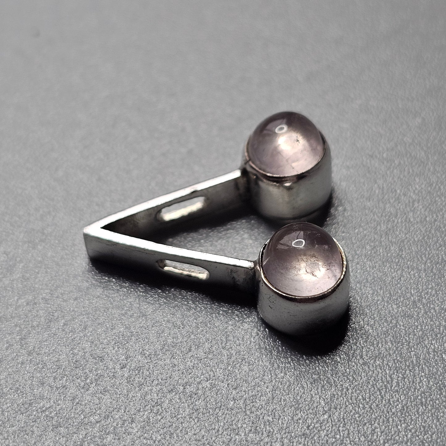 Vintage 1960s Finnish Modernist Silver & Rose Quartz Necklace Pendant by Martti Viikinniemi
