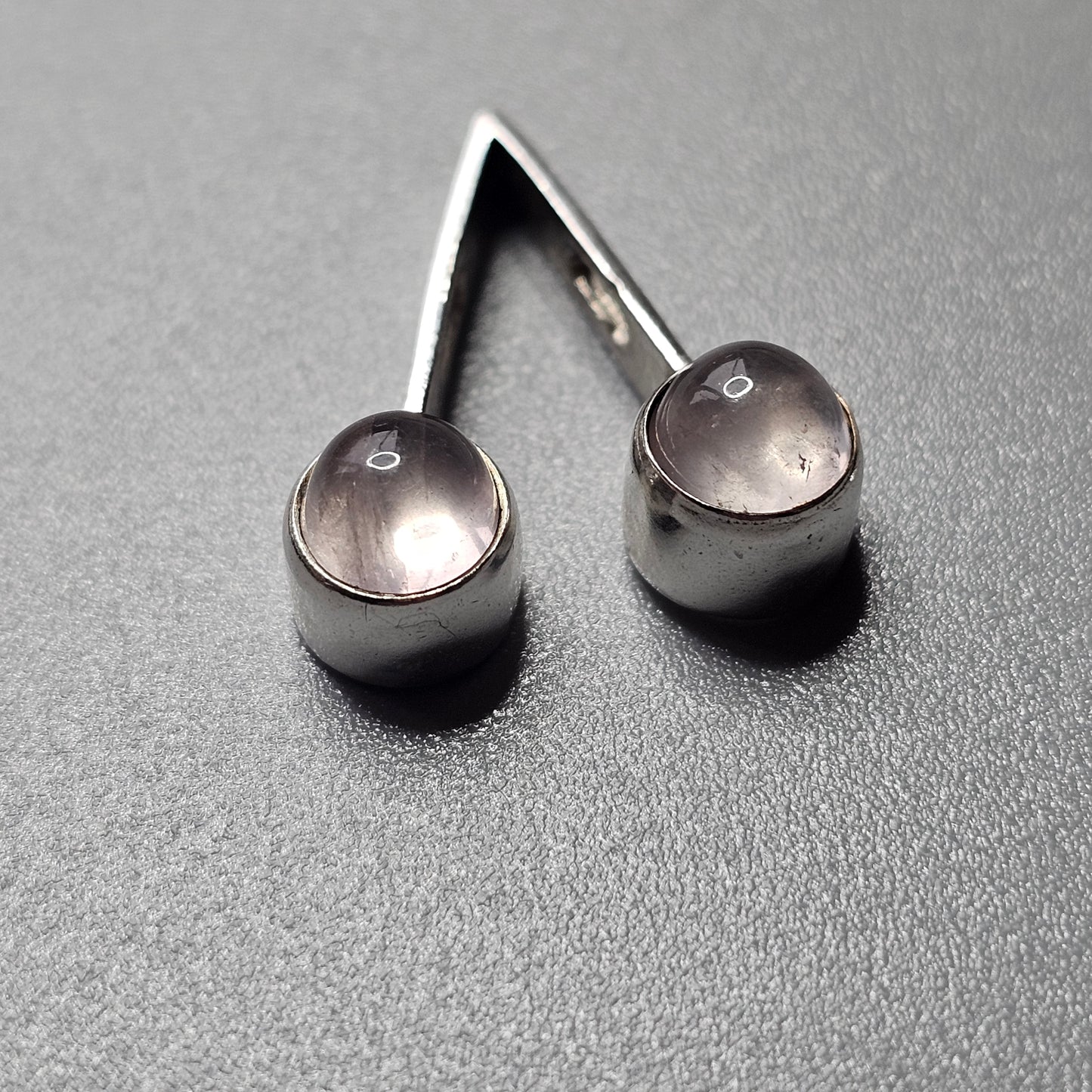 Vintage 1960s Finnish Modernist Silver & Rose Quartz Necklace Pendant by Martti Viikinniemi