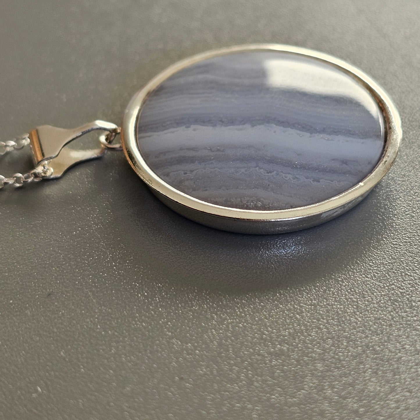 Vintage Finnish Silver & Blue Lace Agate Necklace Pendant