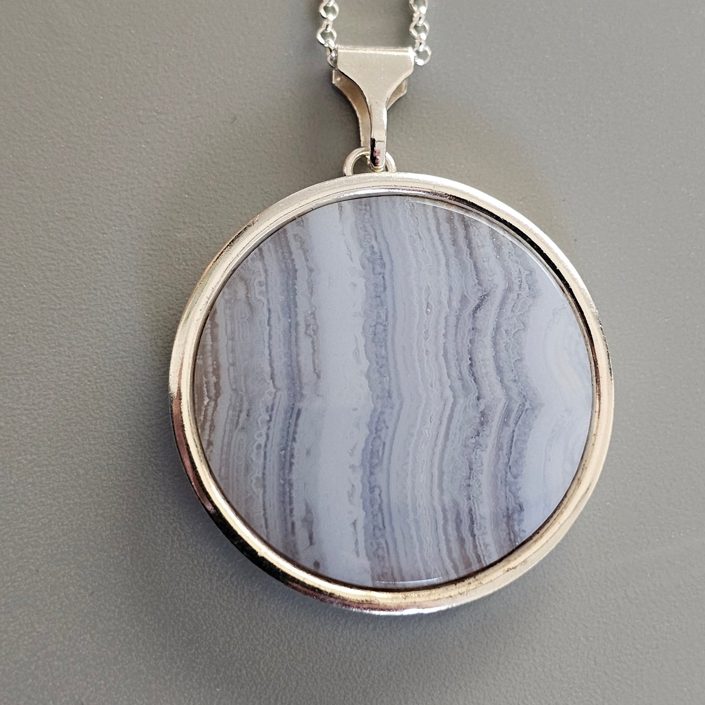 Vintage Finnish Silver & Blue Lace Agate Necklace Pendant