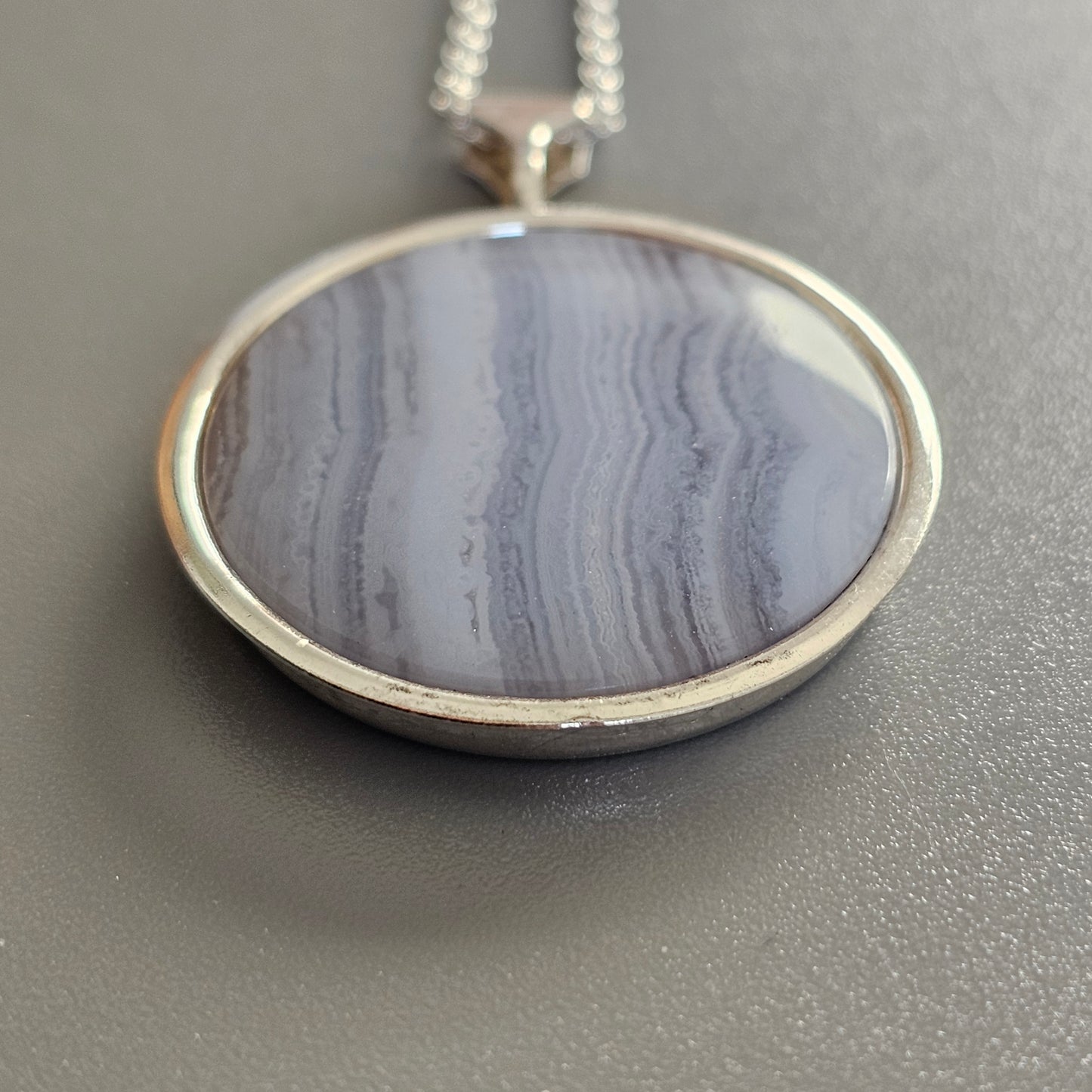 Vintage Finnish Silver Pendant – Blue Lace Agate Necklace, Saurum 830 Silver with New Sterling Chain