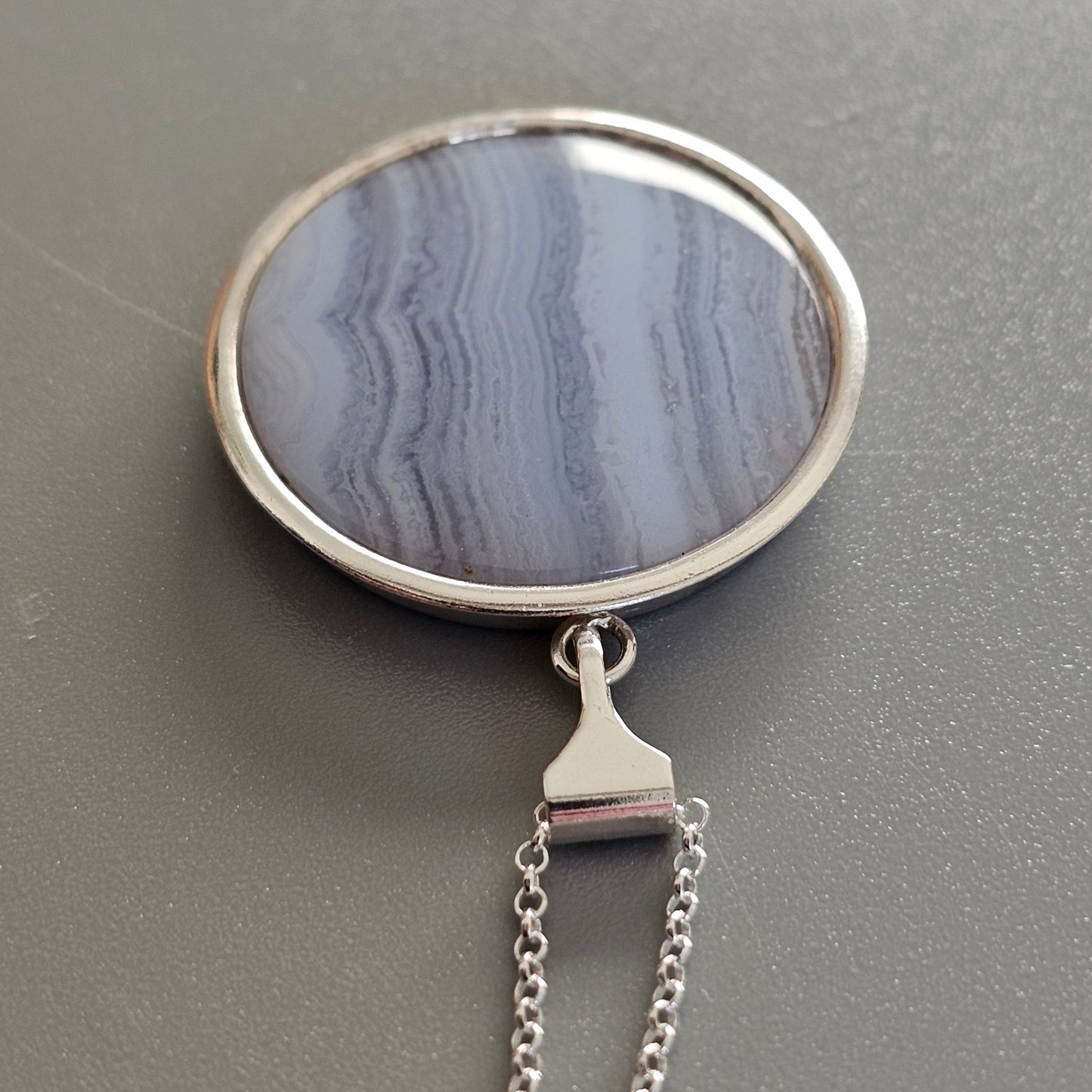 Vintage Finnish Silver & Blue Lace Agate Necklace Pendant