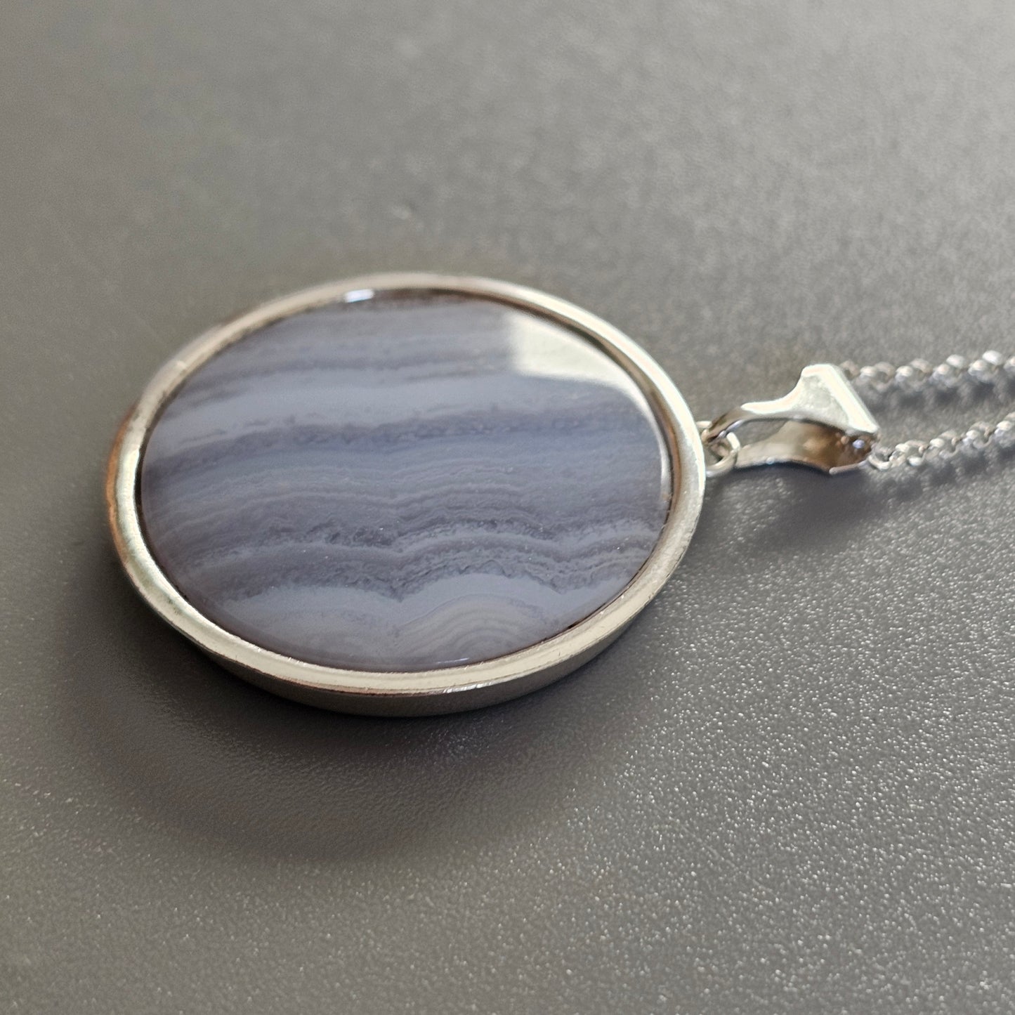Vintage Finnish Silver & Blue Lace Agate Necklace Pendant