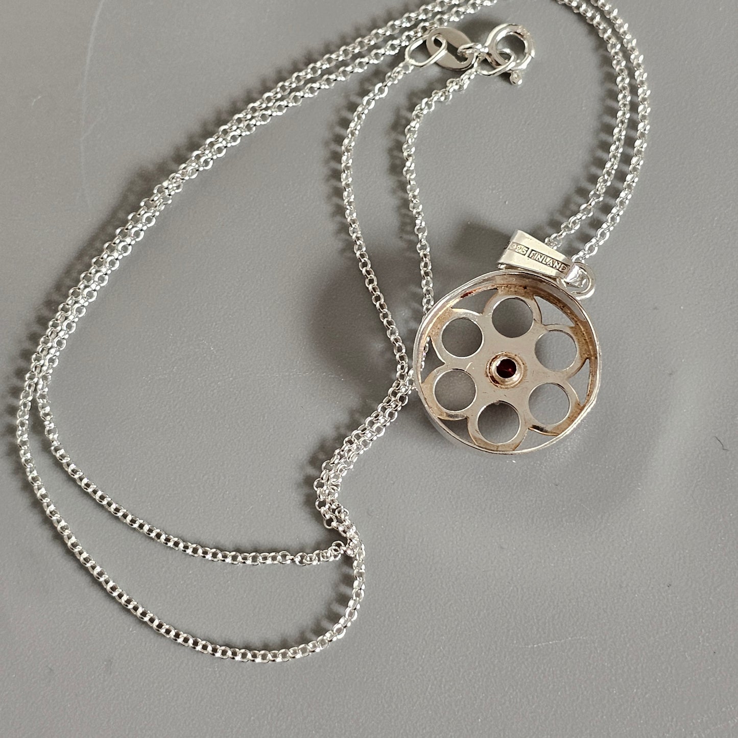 Finnish Modernist Silver & Lab-Created Orange Sapphire Necklace Pendant by Kultaseppa Salovaara