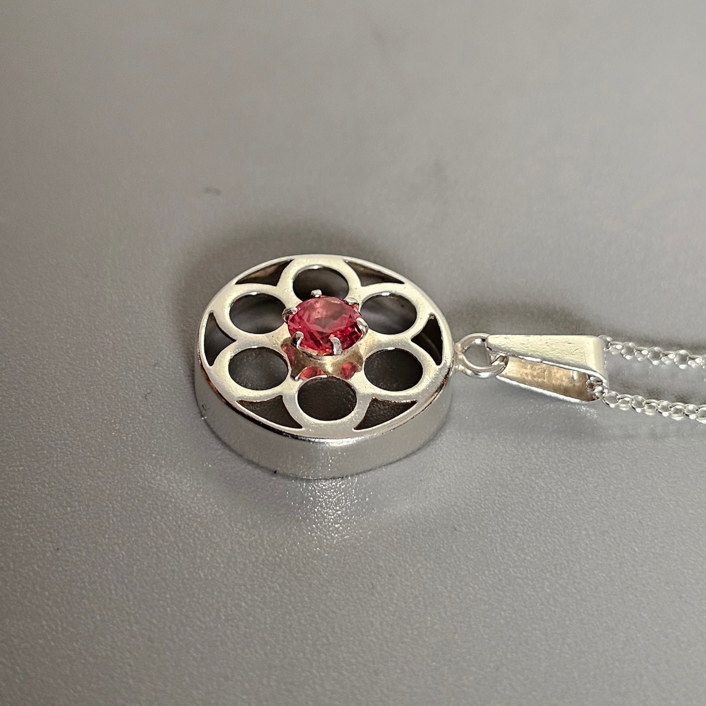 Finnish Modernist Silver & Lab-Created Orange Sapphire Necklace Pendant by Kultaseppa Salovaara