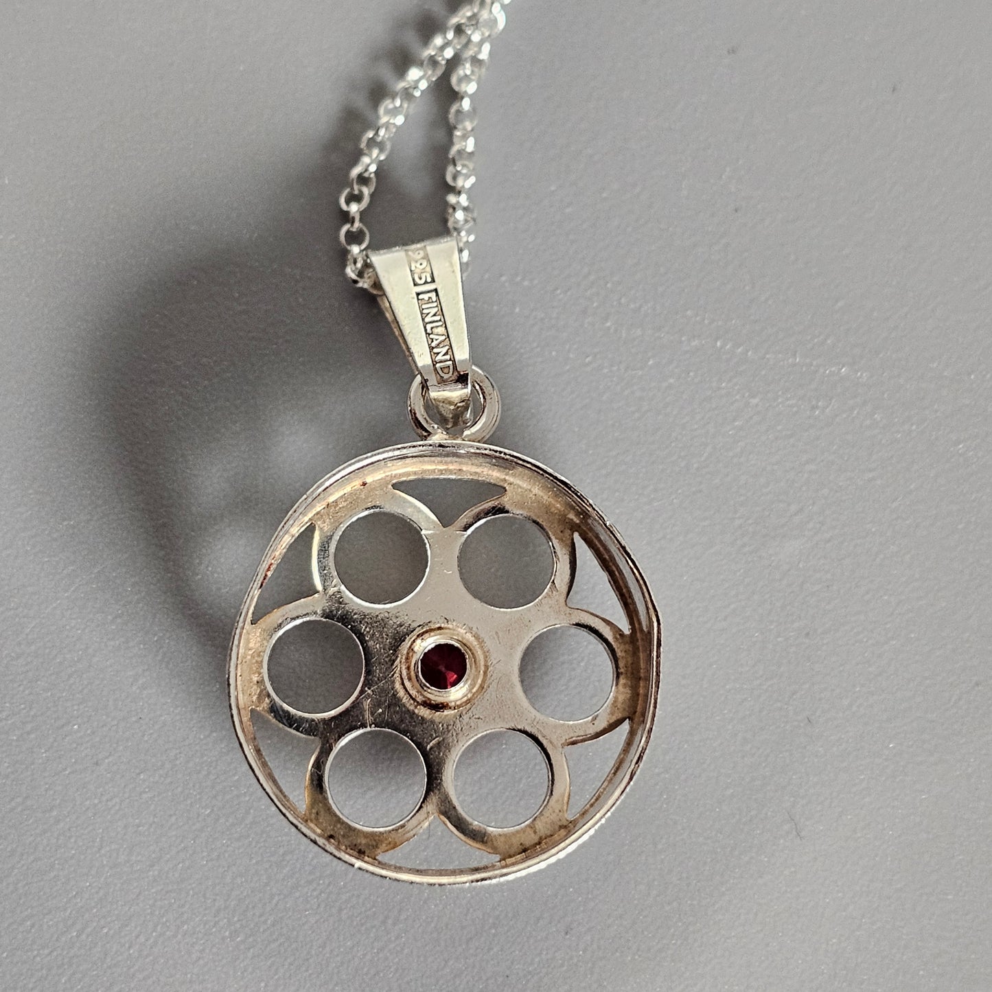 Finnish Modernist Silver & Lab-Created Orange Sapphire Necklace Pendant by Kultaseppa Salovaara
