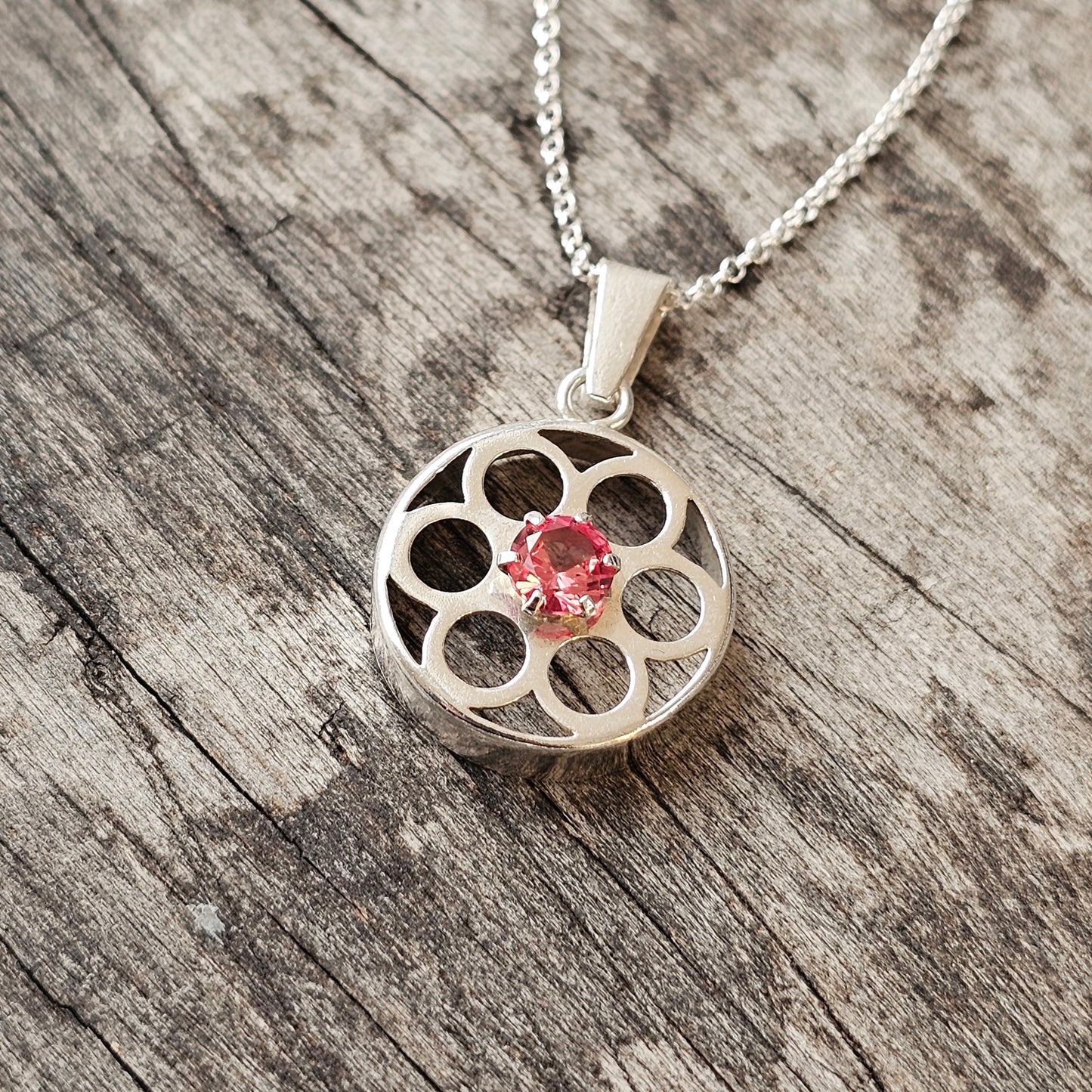 Finnish Modernist Silver & Lab-Created Orange Sapphire Necklace Pendant by Kultaseppa Salovaara