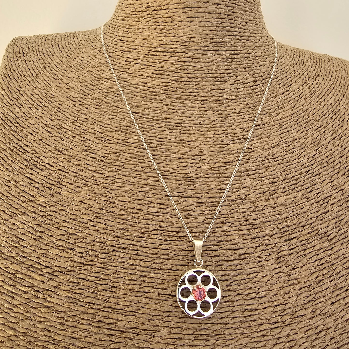 Finnish Modernist Silver & Lab-Created Orange Sapphire Necklace Pendant by Kultaseppa Salovaara