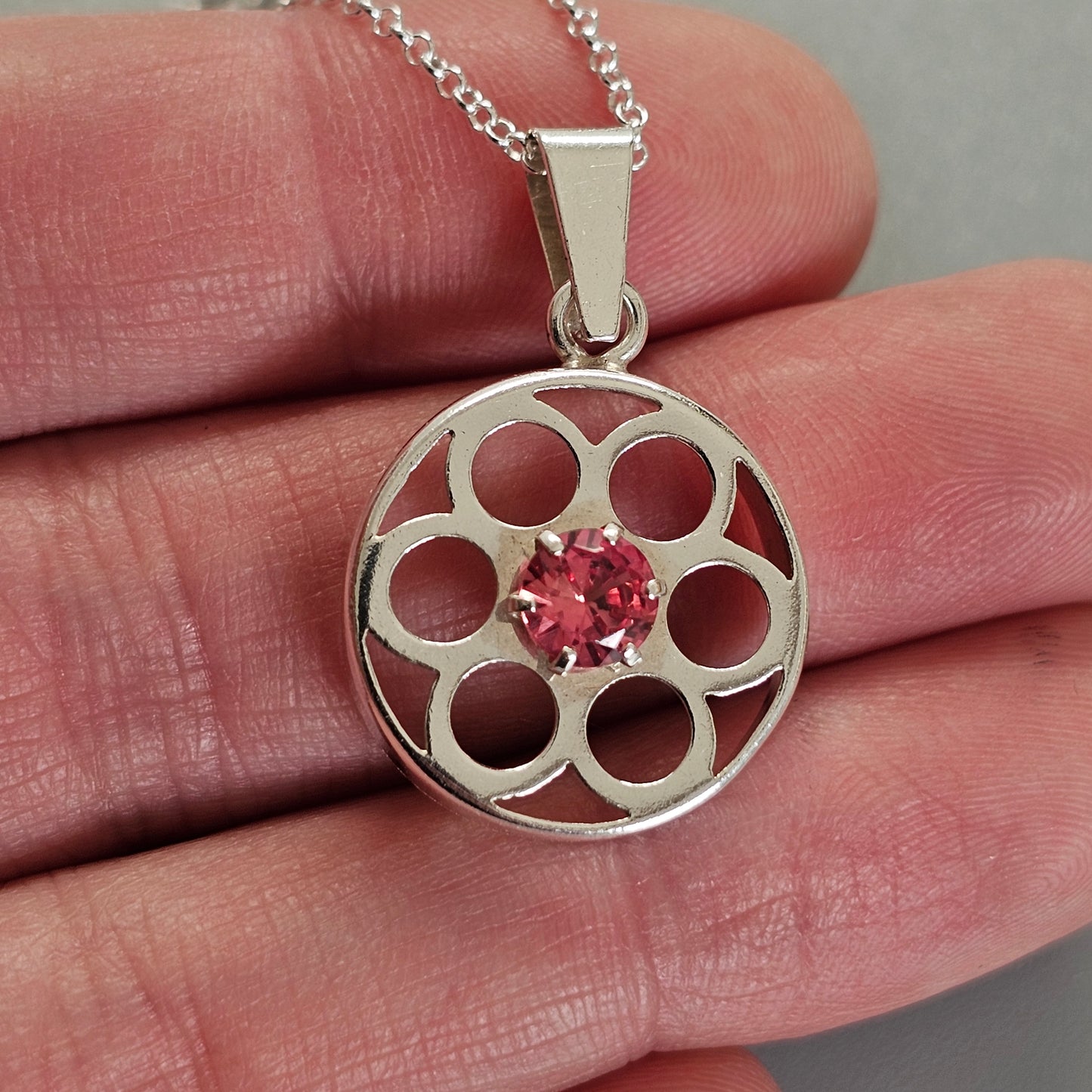 Finnish Modernist Silver & Lab-Created Orange Sapphire Necklace Pendant by Kultaseppa Salovaara