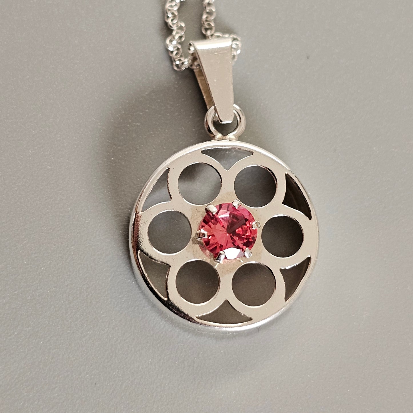 Finnish Modernist Silver & Lab-Created Orange Sapphire Necklace Pendant by Kultaseppa Salovaara