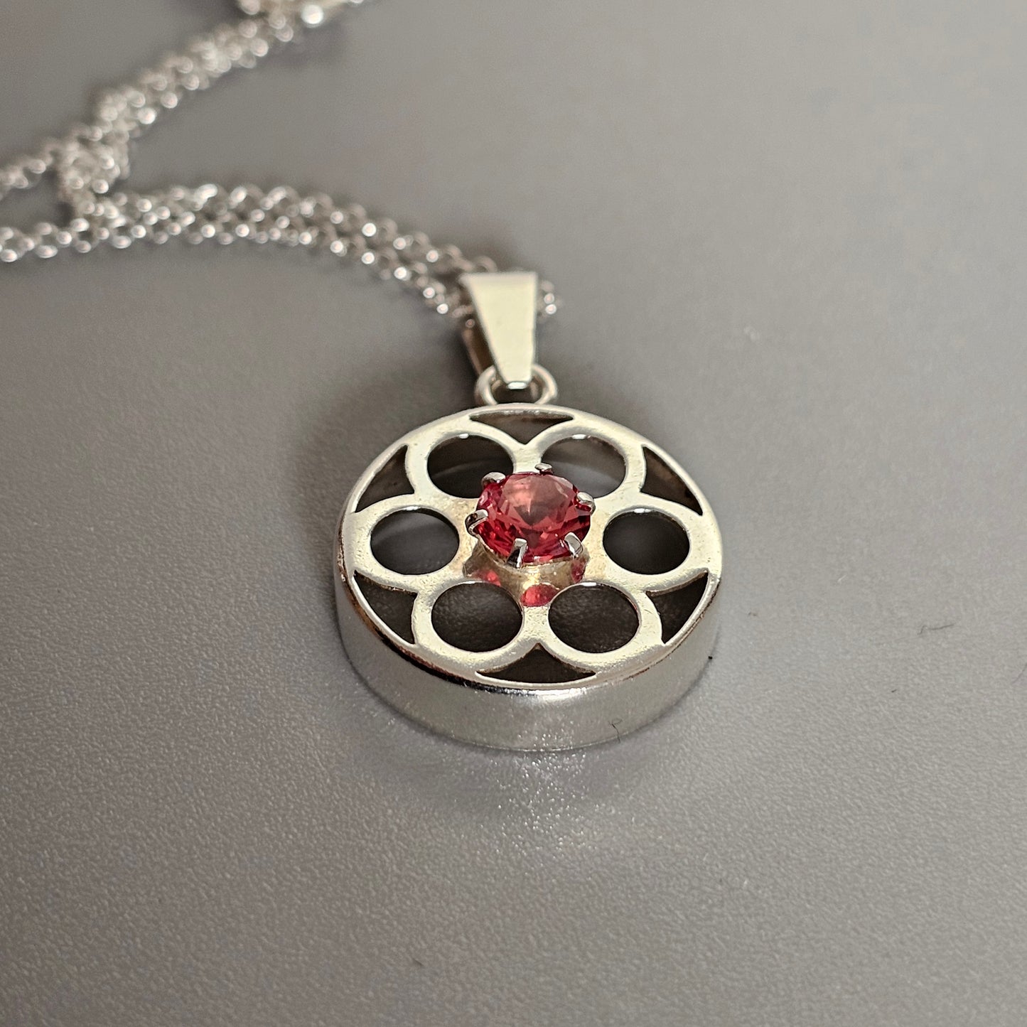 Finnish Modernist Silver & Lab-Created Orange Sapphire Necklace Pendant by Kultaseppa Salovaara