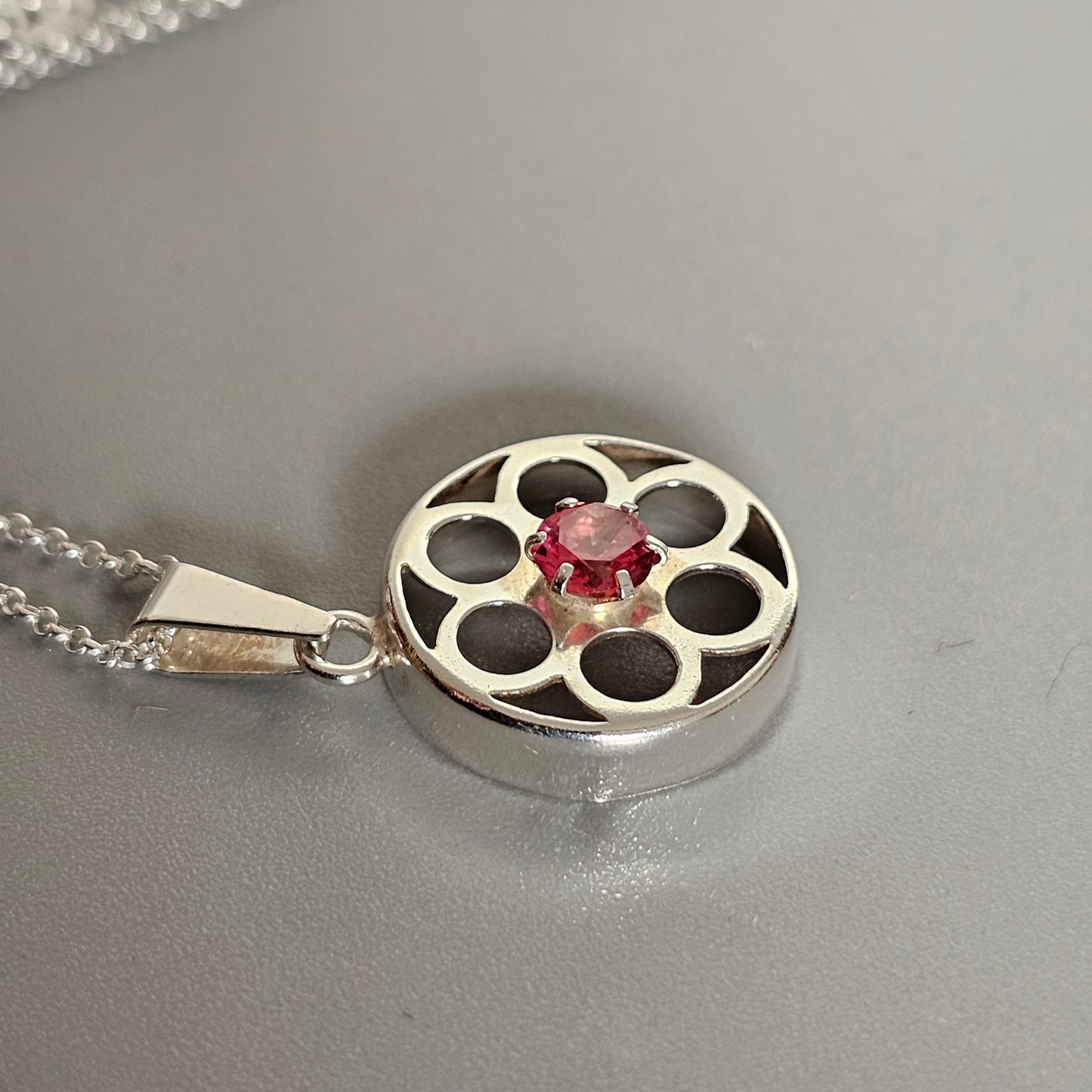 Finnish Modernist Silver & Lab-Created Orange Sapphire Necklace Pendant by Kultaseppa Salovaara