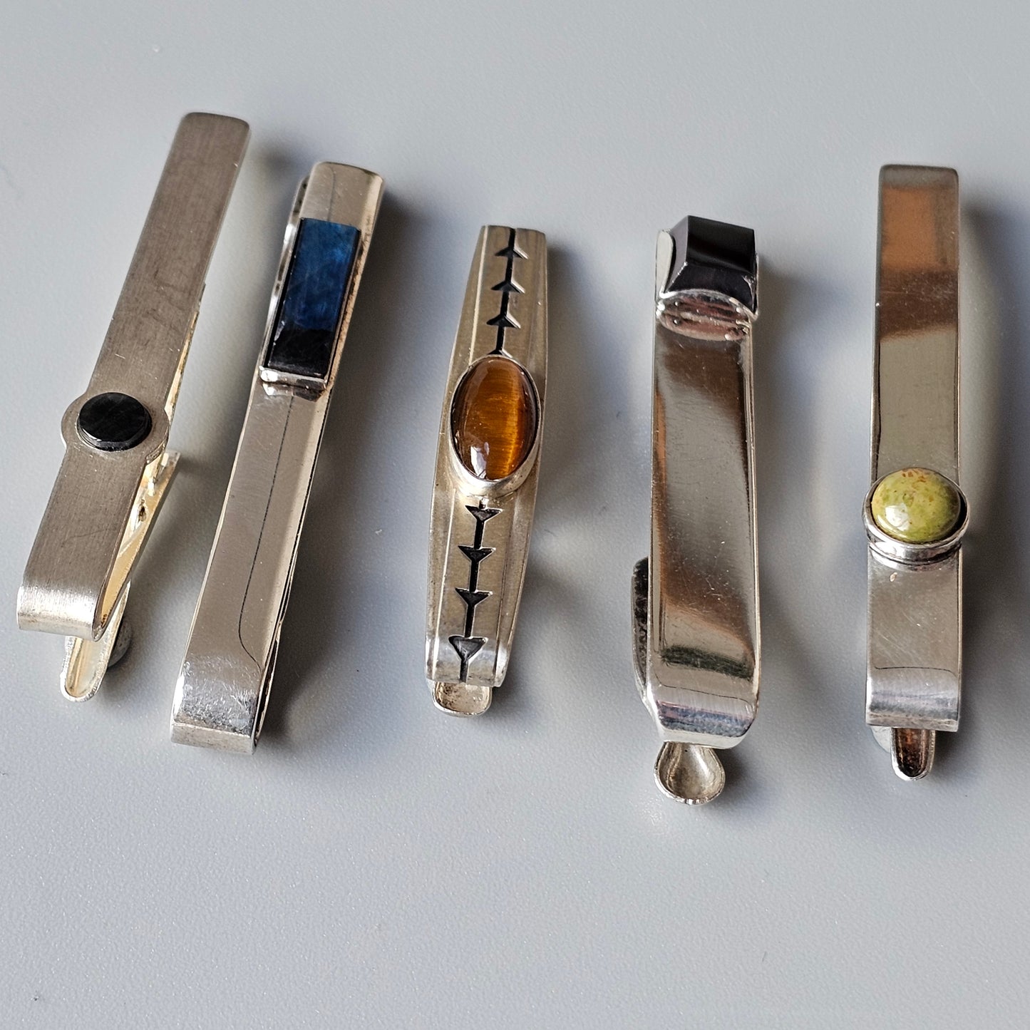 Vintage 1960s & 1990s Finnish Modernist Style Silver Tie Clips
