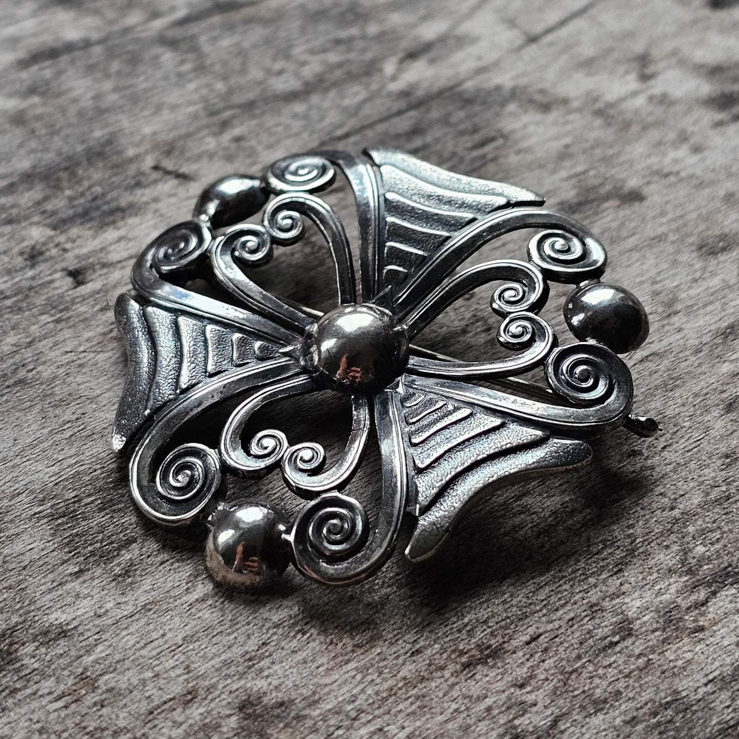 Vintage Finnish 1940s Art Deco Style Silver Brooch by Georg Buchert 1944