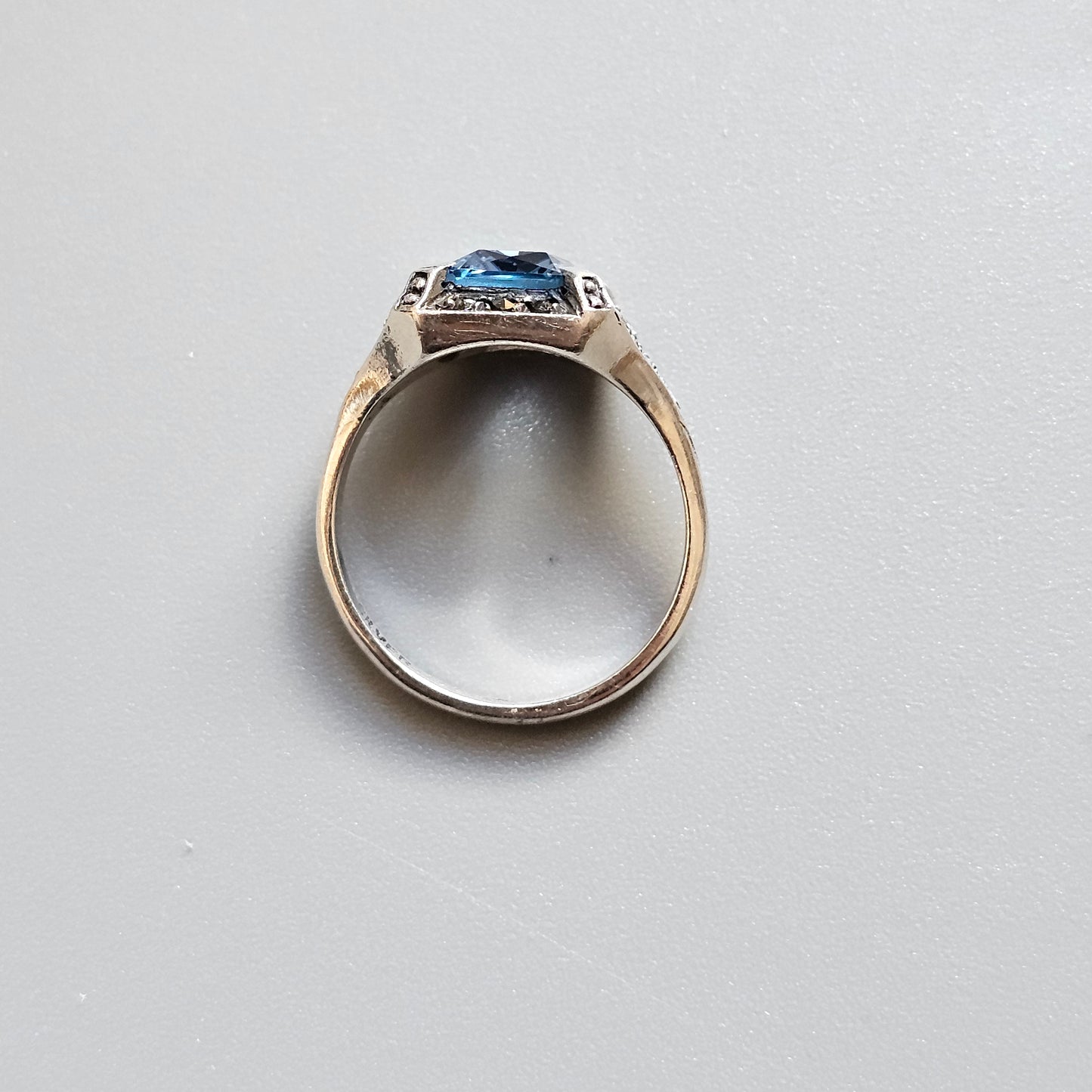Vintage Art Deco Silver, Blue Spinel & Marcasite Cocktail Ring