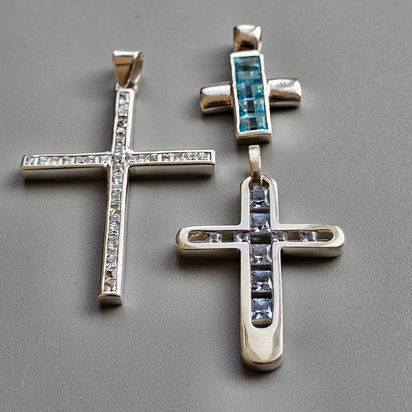 Vintage Sterling Silver Cross Pendants - Blue Glass, Spinel & Cubic Zirconia Options to choose from