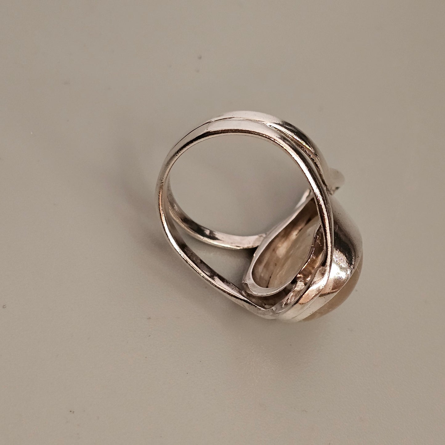 Chunky Vintage Sterling Silver & Golden Rutilated Quartz Ring