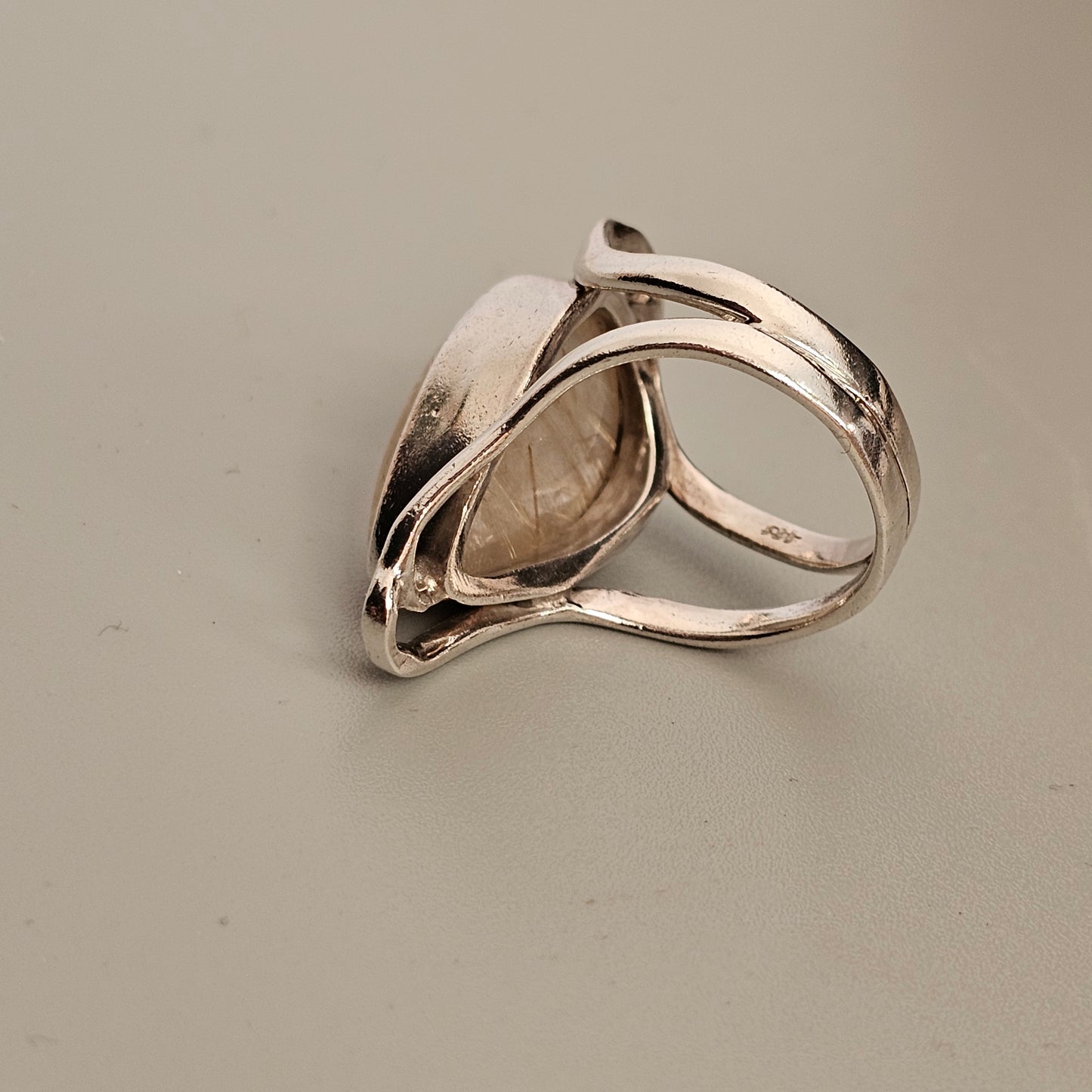 Chunky Vintage Sterling Silver & Golden Rutilated Quartz Ring