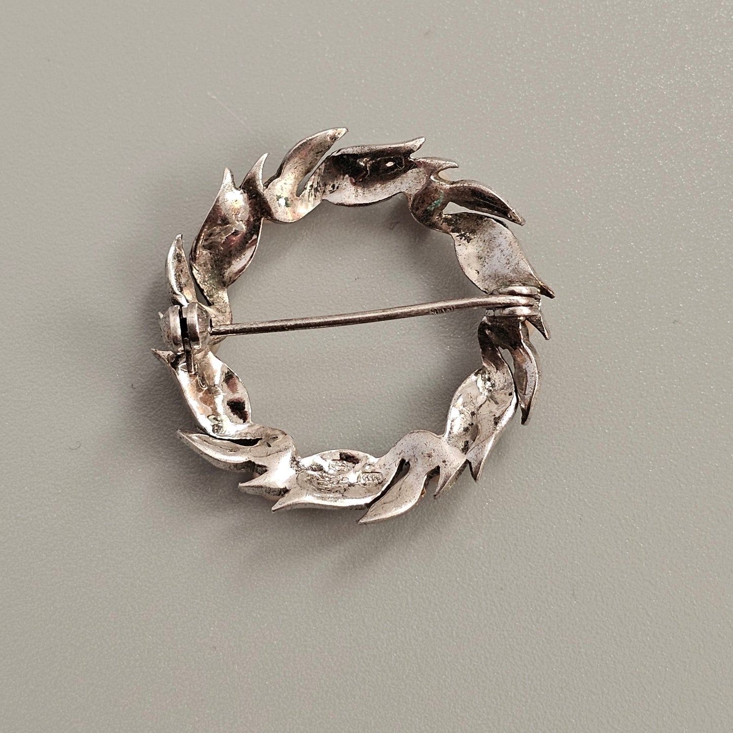 Vintage Art Deco 835 Silver, Marcasite & Faux Pearl Wreath Brooch