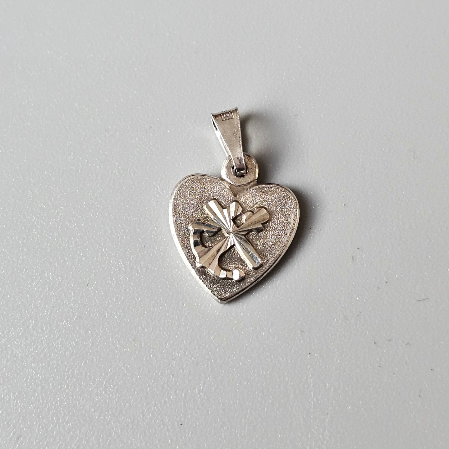 80s Vintage Finnish Sterling Silver Love Hope & Faith Cross Heart Necklace Pendant