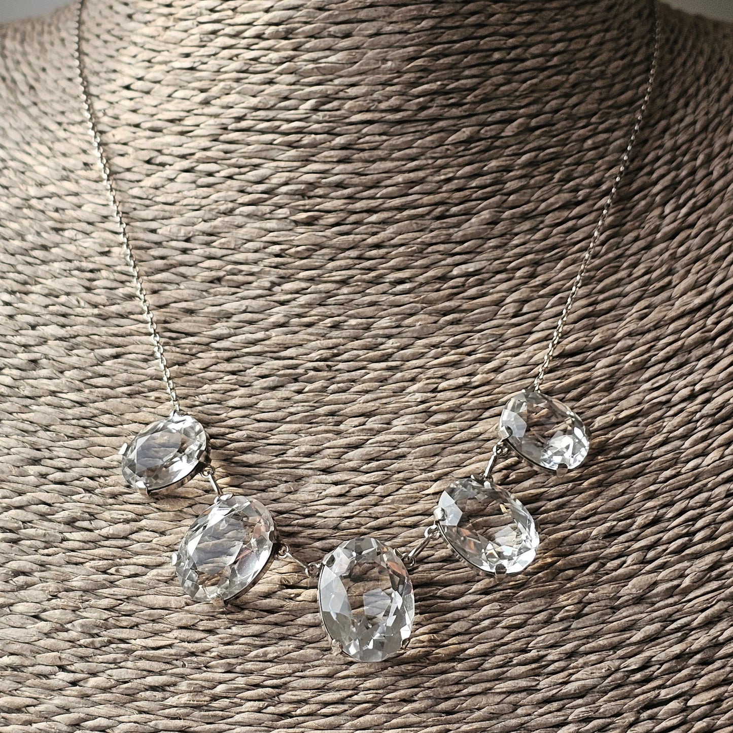 Antique Art Deco Sterling Silver & Rock Crystal Quartz Necklace