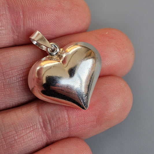 Vintage Finnish Puffy Sterling Silver Heart Necklace Pendant