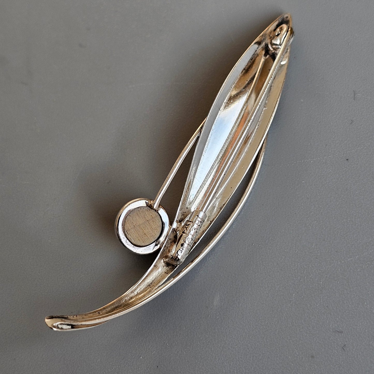 Finnish 1960s Modernist Silver & Tigers Eye Flower Brooch by Elis Kauppi Kupittaan Kulta 1961