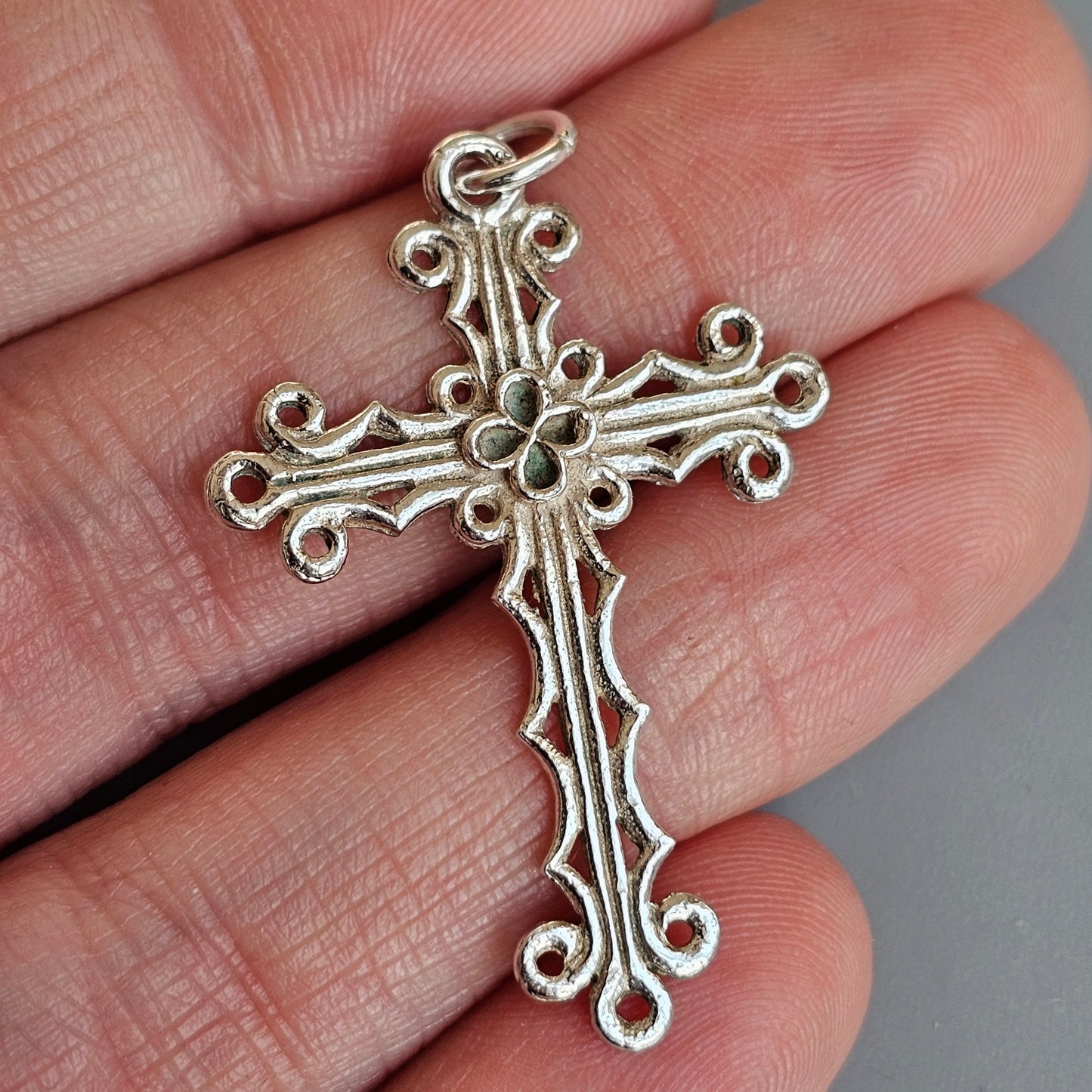 Vintage Gothic Style German 835 Silver Cross Necklace Pendant