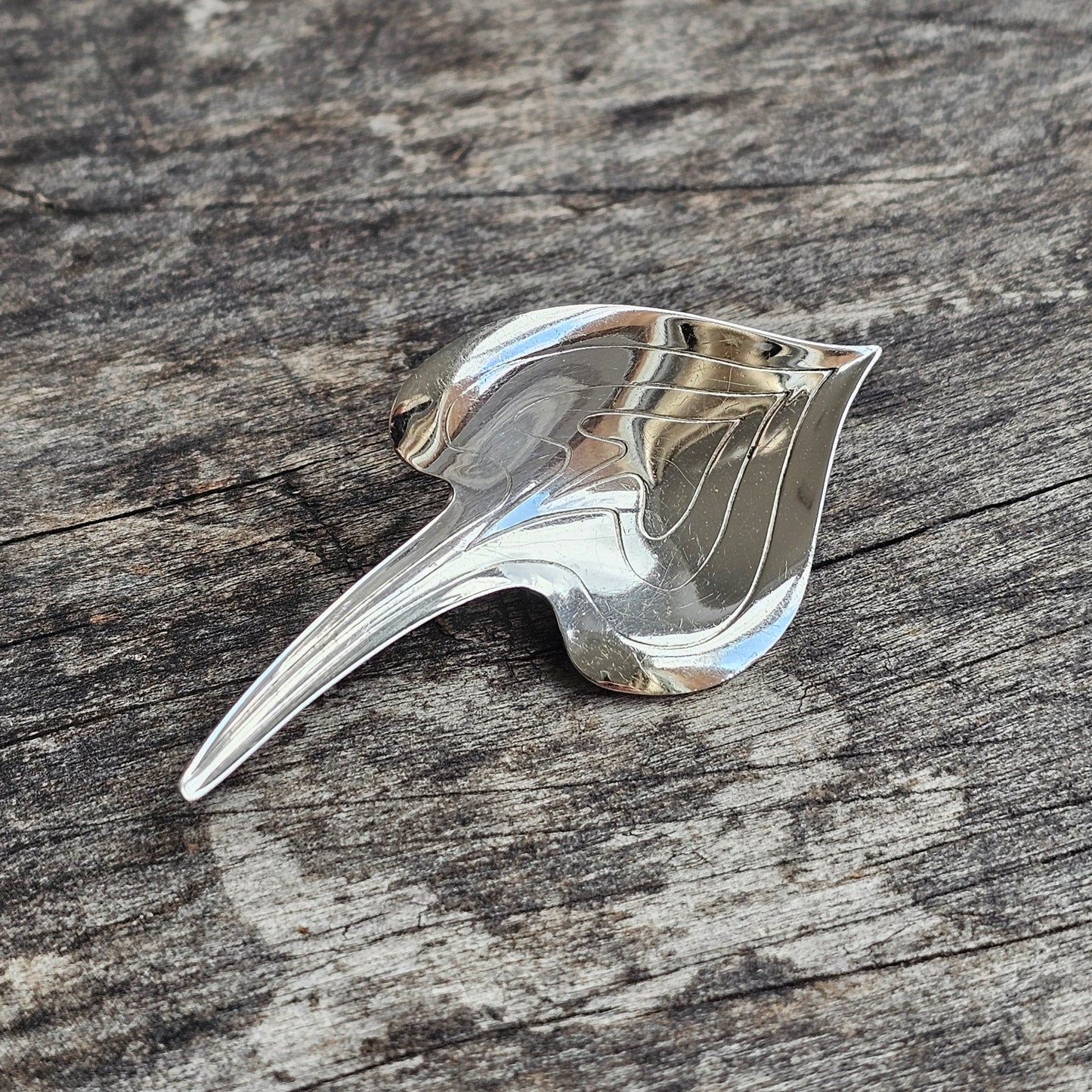 Vintage Modernist 1960s Danish Sterling Silver Leaf Brooch