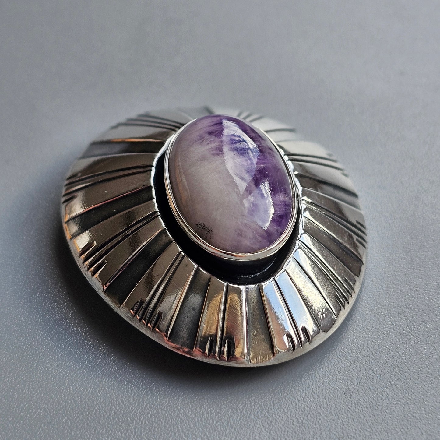 Vintage 1960s Finnish Modernist Silver & Amethyst Brooch by Veikko Vainio