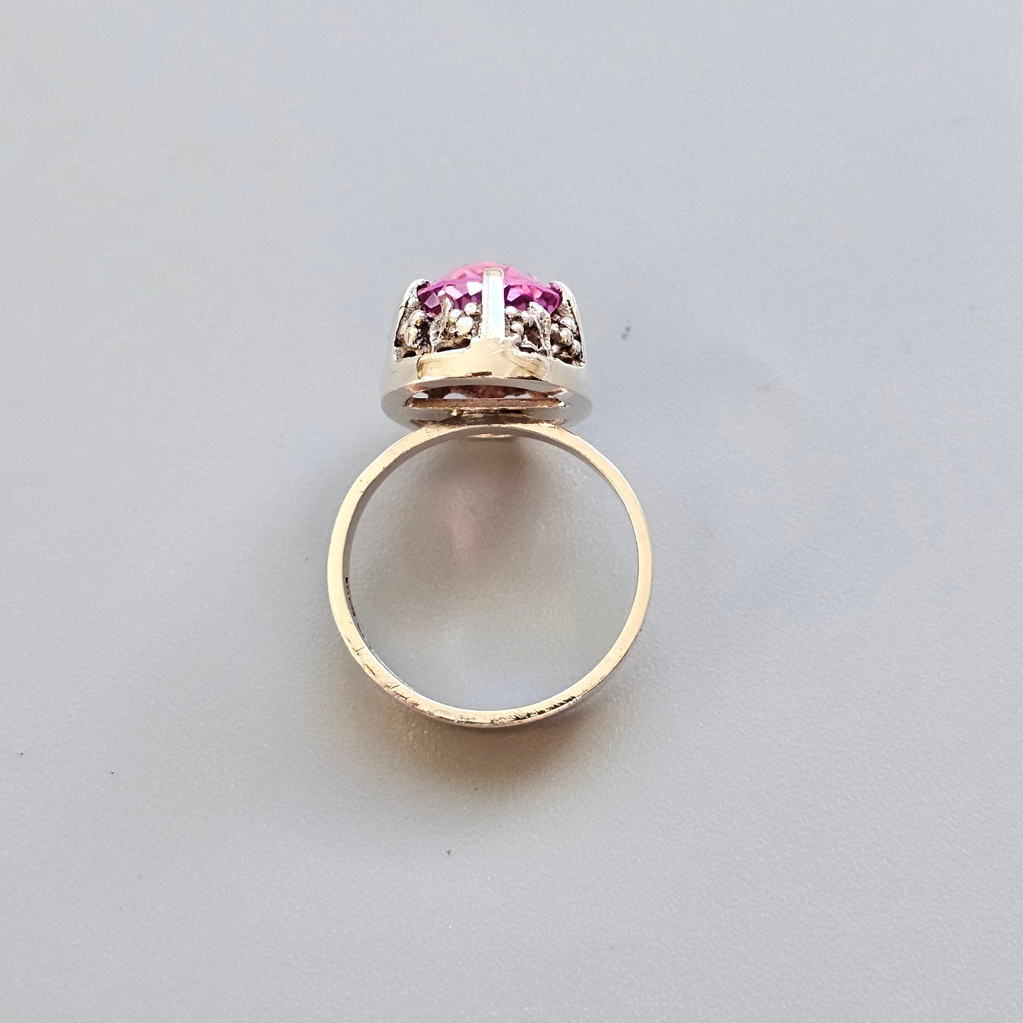 Vintage Finnish Modernist Brutalist Silver & Lab Created Pink Sapphire Ring By Martti Viikinniemi 1968